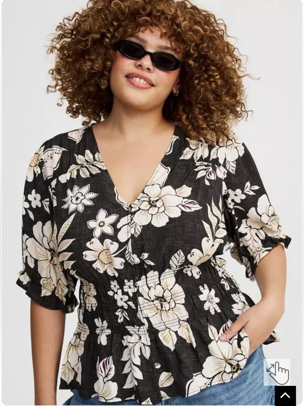 Torrid Black Top With Cream Floral Short Puff Sleeves Size 3X Summer Boho